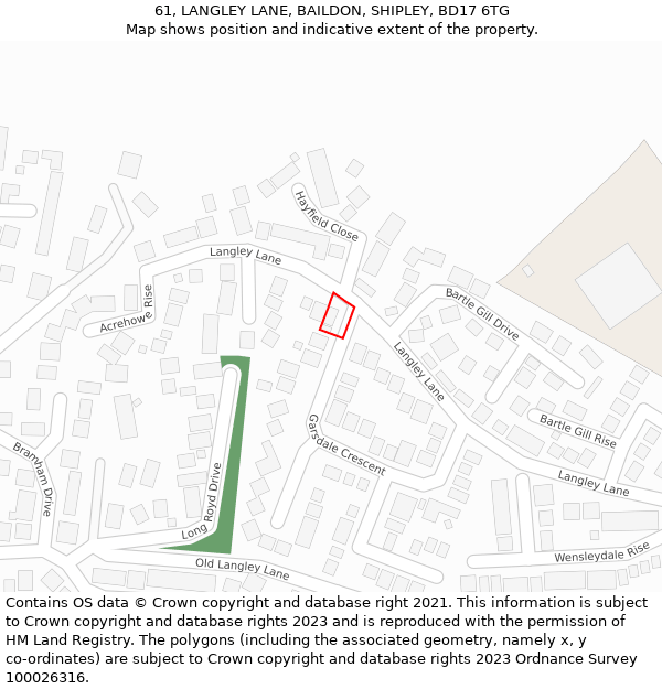 61, LANGLEY LANE, BAILDON, SHIPLEY, BD17 6TG: Location map and indicative extent of plot