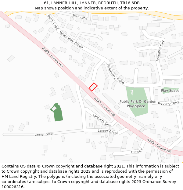 61, LANNER HILL, LANNER, REDRUTH, TR16 6DB: Location map and indicative extent of plot