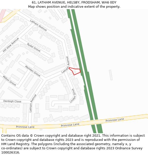 61, LATHAM AVENUE, HELSBY, FRODSHAM, WA6 0DY: Location map and indicative extent of plot