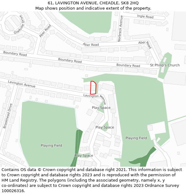 61, LAVINGTON AVENUE, CHEADLE, SK8 2HQ: Location map and indicative extent of plot