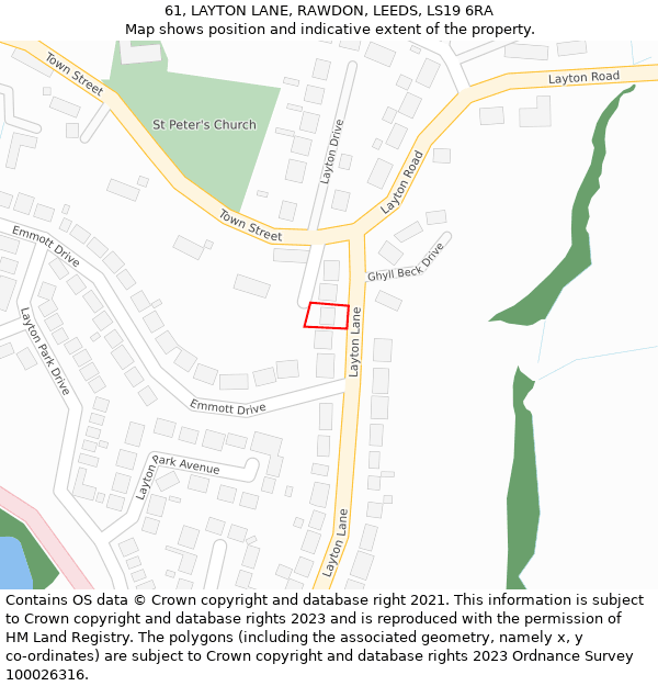 61, LAYTON LANE, RAWDON, LEEDS, LS19 6RA: Location map and indicative extent of plot