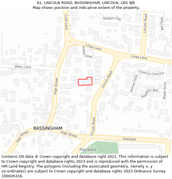 61, LINCOLN ROAD, BASSINGHAM, LINCOLN, LN5 9JR: Location map and indicative extent of plot