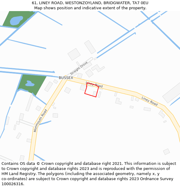 61, LINEY ROAD, WESTONZOYLAND, BRIDGWATER, TA7 0EU: Location map and indicative extent of plot