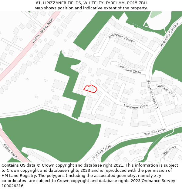 61, LIPIZZANER FIELDS, WHITELEY, FAREHAM, PO15 7BH: Location map and indicative extent of plot