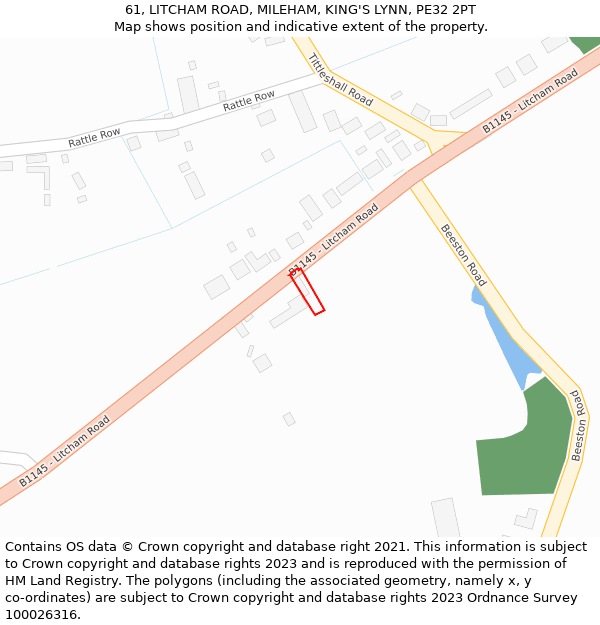 61, LITCHAM ROAD, MILEHAM, KING'S LYNN, PE32 2PT: Location map and indicative extent of plot