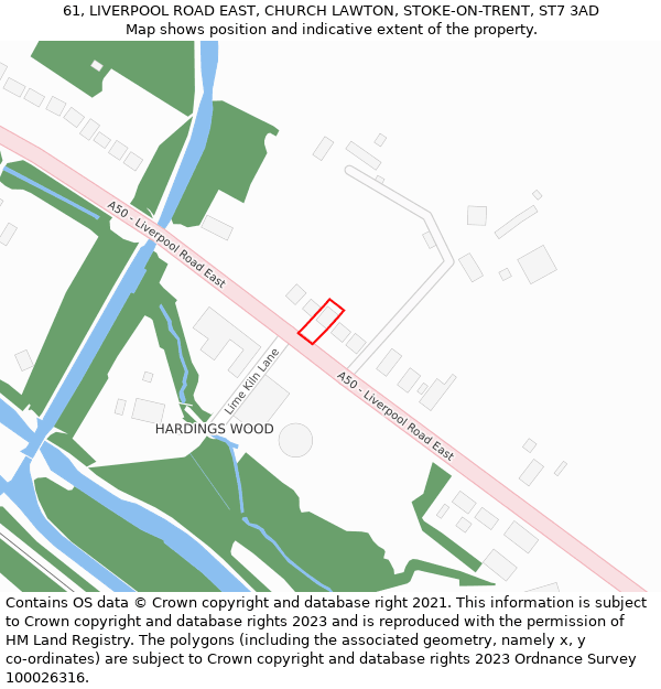 61, LIVERPOOL ROAD EAST, CHURCH LAWTON, STOKE-ON-TRENT, ST7 3AD: Location map and indicative extent of plot