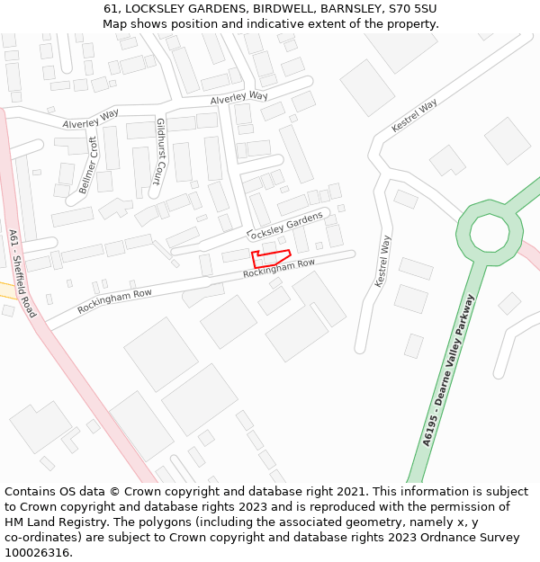 61, LOCKSLEY GARDENS, BIRDWELL, BARNSLEY, S70 5SU: Location map and indicative extent of plot