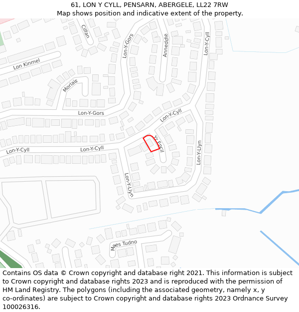 61, LON Y CYLL, PENSARN, ABERGELE, LL22 7RW: Location map and indicative extent of plot