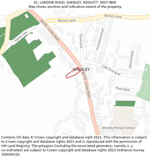 61, LONDON ROAD, SHENLEY, RADLETT, WD7 9BW: Location map and indicative extent of plot
