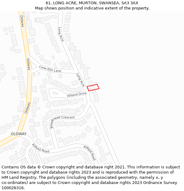 61, LONG ACRE, MURTON, SWANSEA, SA3 3AX: Location map and indicative extent of plot