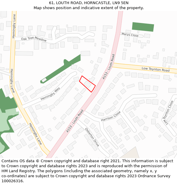 61, LOUTH ROAD, HORNCASTLE, LN9 5EN: Location map and indicative extent of plot