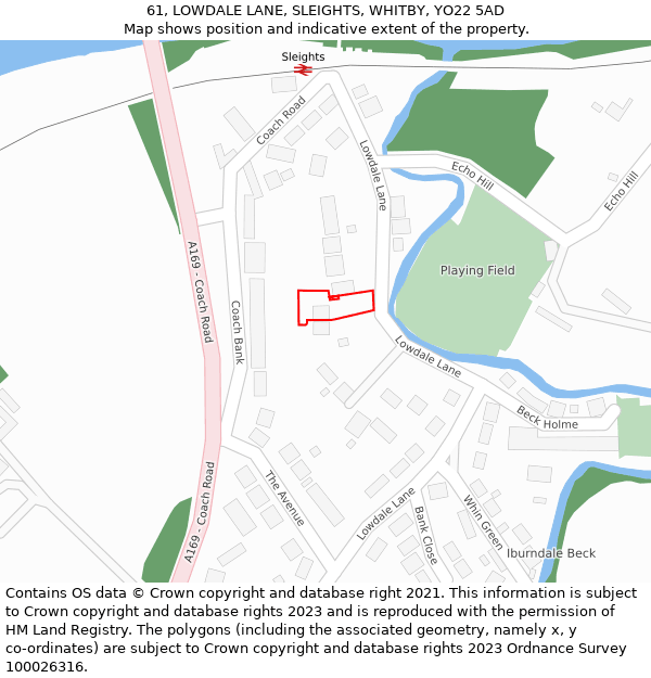 61, LOWDALE LANE, SLEIGHTS, WHITBY, YO22 5AD: Location map and indicative extent of plot