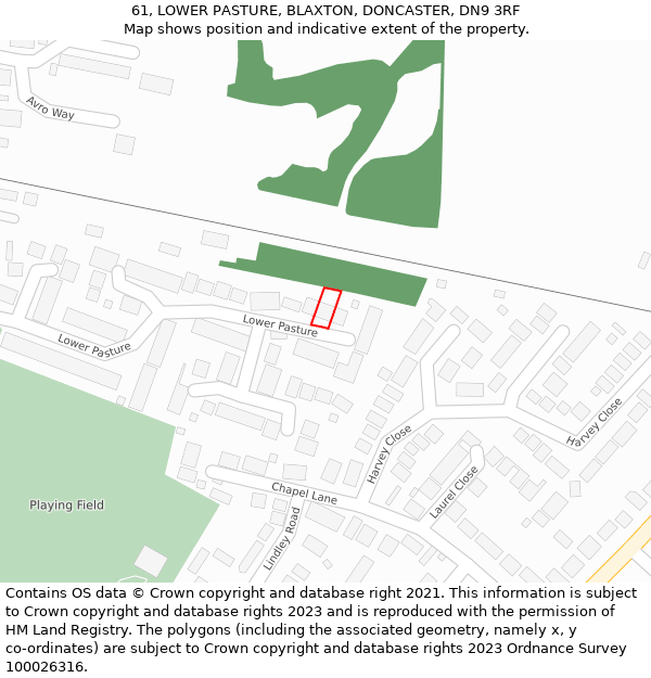 61, LOWER PASTURE, BLAXTON, DONCASTER, DN9 3RF: Location map and indicative extent of plot