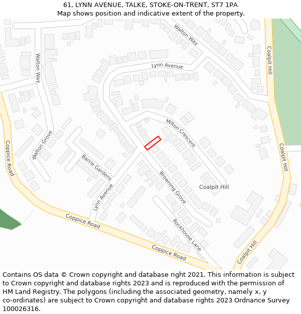 61, LYNN AVENUE, TALKE, STOKE-ON-TRENT, ST7 1PA: Location map and indicative extent of plot