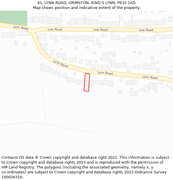 61, LYNN ROAD, GRIMSTON, KING'S LYNN, PE32 1AD: Location map and indicative extent of plot
