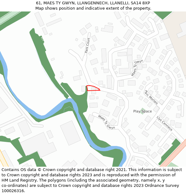 61, MAES TY GWYN, LLANGENNECH, LLANELLI, SA14 8XP: Location map and indicative extent of plot