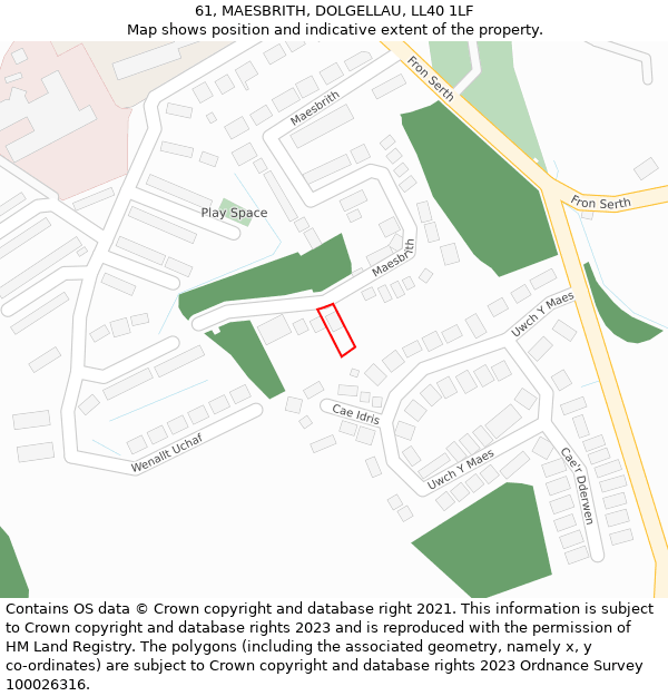 61, MAESBRITH, DOLGELLAU, LL40 1LF: Location map and indicative extent of plot