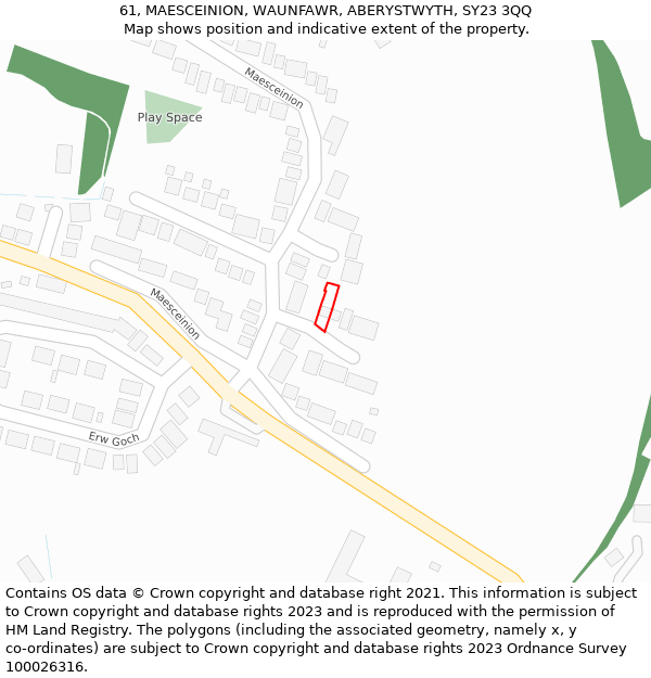 61, MAESCEINION, WAUNFAWR, ABERYSTWYTH, SY23 3QQ: Location map and indicative extent of plot