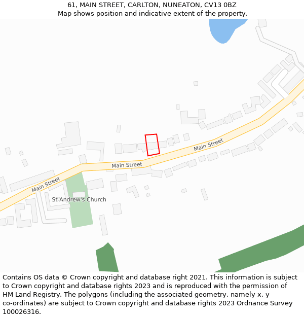 61, MAIN STREET, CARLTON, NUNEATON, CV13 0BZ: Location map and indicative extent of plot