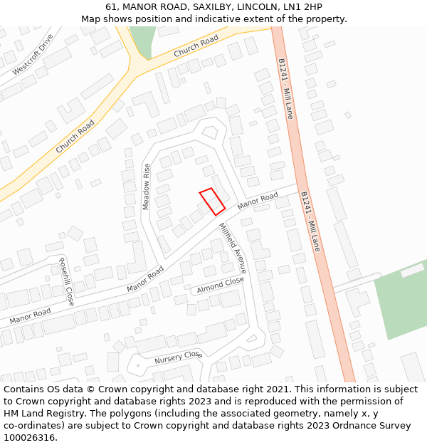 61, MANOR ROAD, SAXILBY, LINCOLN, LN1 2HP: Location map and indicative extent of plot