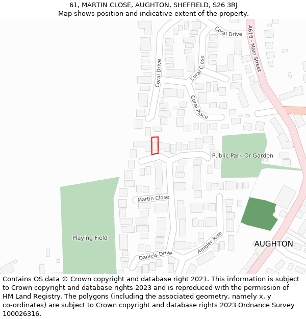 61, MARTIN CLOSE, AUGHTON, SHEFFIELD, S26 3RJ: Location map and indicative extent of plot