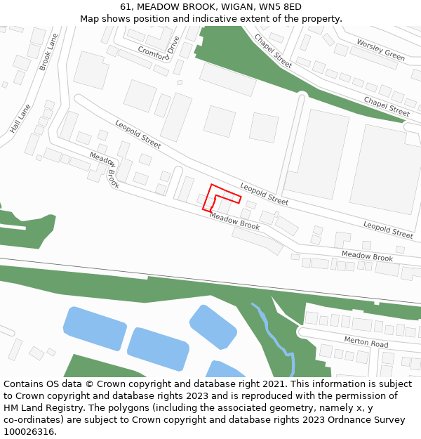 61, MEADOW BROOK, WIGAN, WN5 8ED: Location map and indicative extent of plot