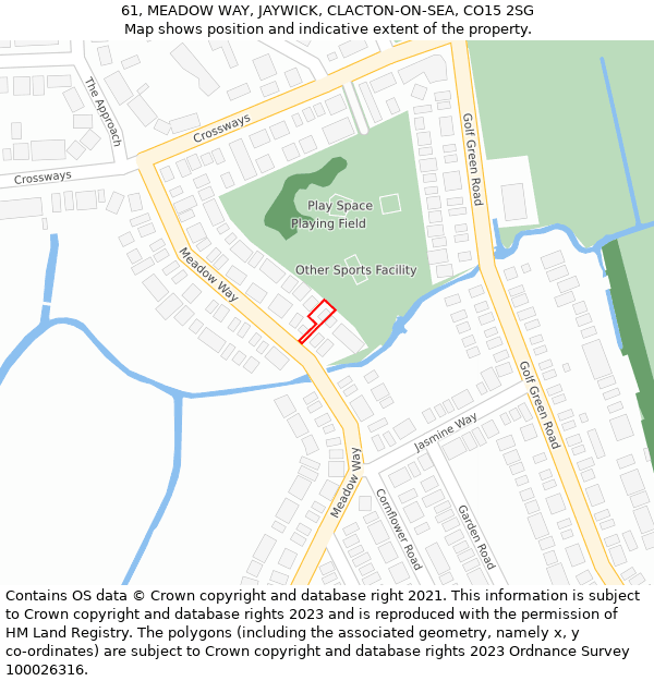 61, MEADOW WAY, JAYWICK, CLACTON-ON-SEA, CO15 2SG: Location map and indicative extent of plot