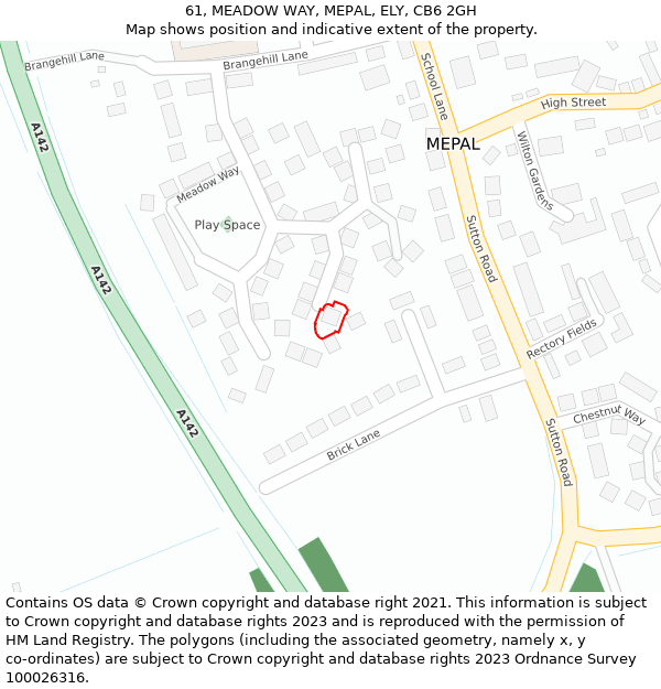 61, MEADOW WAY, MEPAL, ELY, CB6 2GH: Location map and indicative extent of plot