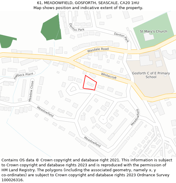 61, MEADOWFIELD, GOSFORTH, SEASCALE, CA20 1HU: Location map and indicative extent of plot
