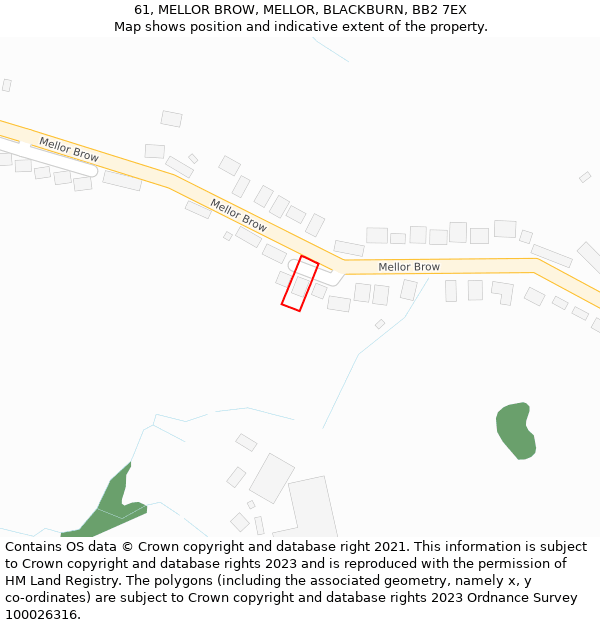 61, MELLOR BROW, MELLOR, BLACKBURN, BB2 7EX: Location map and indicative extent of plot