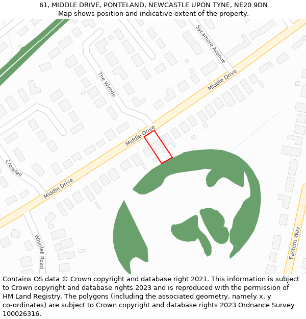 61, MIDDLE DRIVE, PONTELAND, NEWCASTLE UPON TYNE, NE20 9DN: Location map and indicative extent of plot