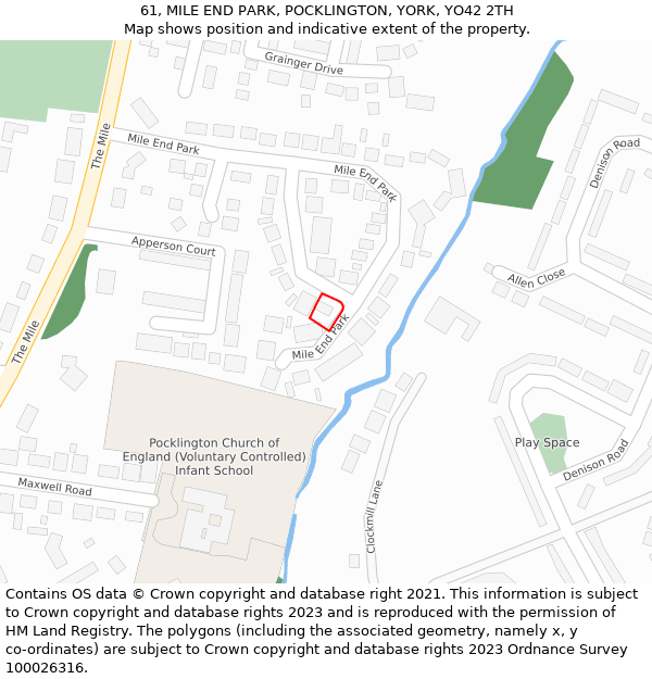 61, MILE END PARK, POCKLINGTON, YORK, YO42 2TH: Location map and indicative extent of plot