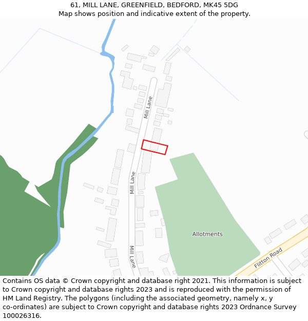 61, MILL LANE, GREENFIELD, BEDFORD, MK45 5DG: Location map and indicative extent of plot