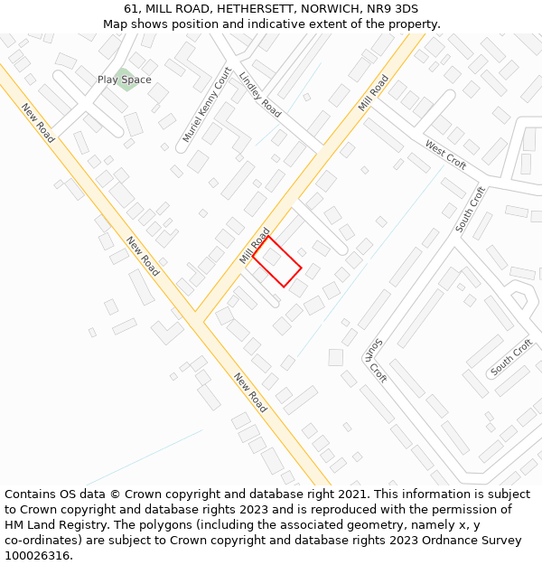 61, MILL ROAD, HETHERSETT, NORWICH, NR9 3DS: Location map and indicative extent of plot