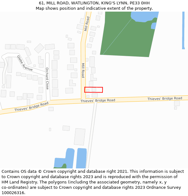 61, MILL ROAD, WATLINGTON, KING'S LYNN, PE33 0HH: Location map and indicative extent of plot