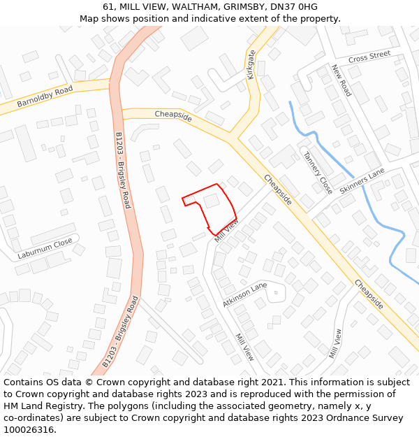 61, MILL VIEW, WALTHAM, GRIMSBY, DN37 0HG: Location map and indicative extent of plot