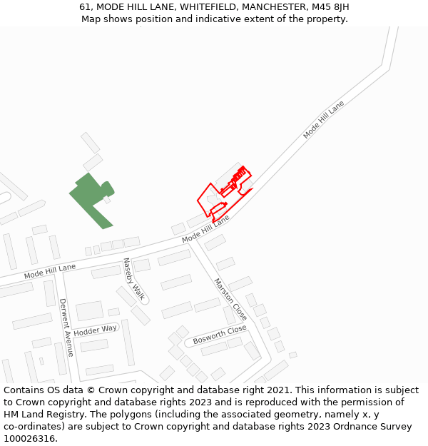61, MODE HILL LANE, WHITEFIELD, MANCHESTER, M45 8JH: Location map and indicative extent of plot