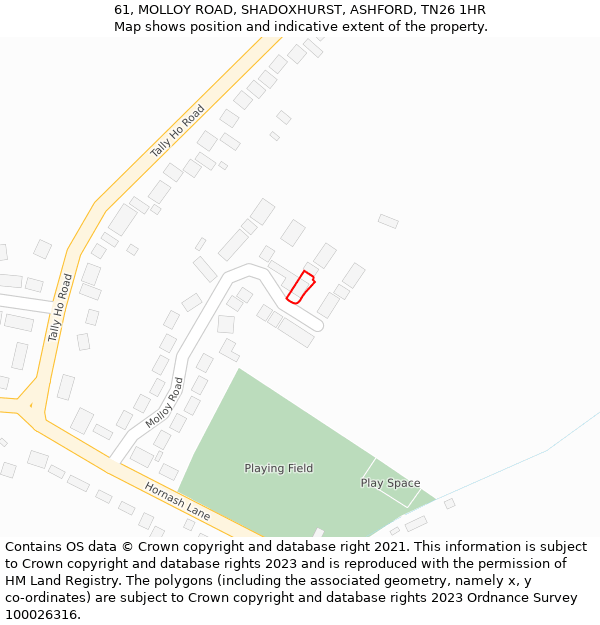 61, MOLLOY ROAD, SHADOXHURST, ASHFORD, TN26 1HR: Location map and indicative extent of plot