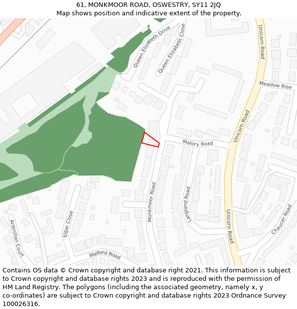 61, MONKMOOR ROAD, OSWESTRY, SY11 2JQ: Location map and indicative extent of plot