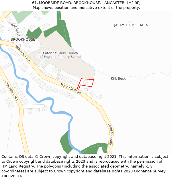61, MOORSIDE ROAD, BROOKHOUSE, LANCASTER, LA2 9PJ: Location map and indicative extent of plot