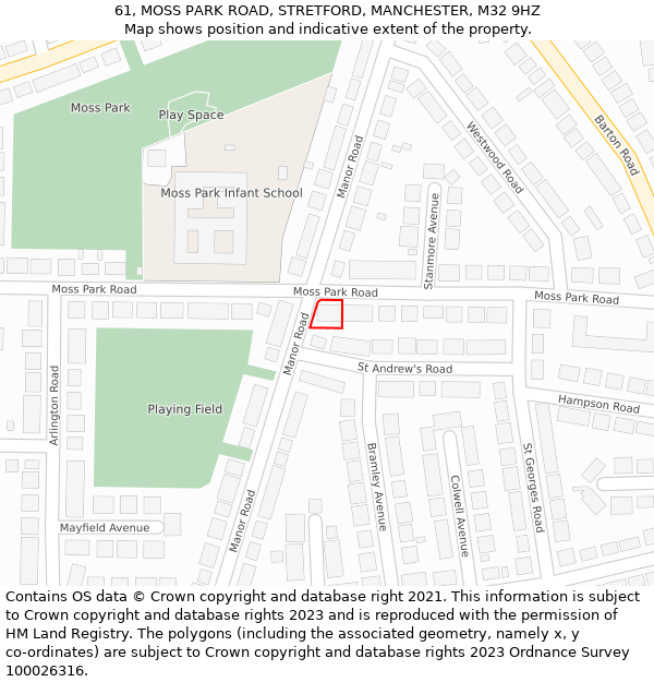 61, MOSS PARK ROAD, STRETFORD, MANCHESTER, M32 9HZ: Location map and indicative extent of plot