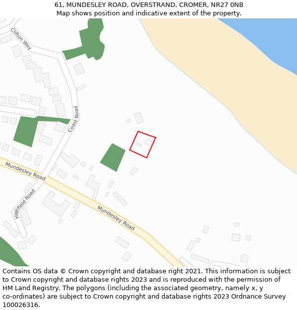 61, MUNDESLEY ROAD, OVERSTRAND, CROMER, NR27 0NB: Location map and indicative extent of plot