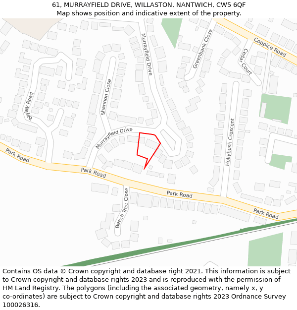 61, MURRAYFIELD DRIVE, WILLASTON, NANTWICH, CW5 6QF: Location map and indicative extent of plot