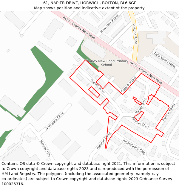 61, NAPIER DRIVE, HORWICH, BOLTON, BL6 6GF: Location map and indicative extent of plot