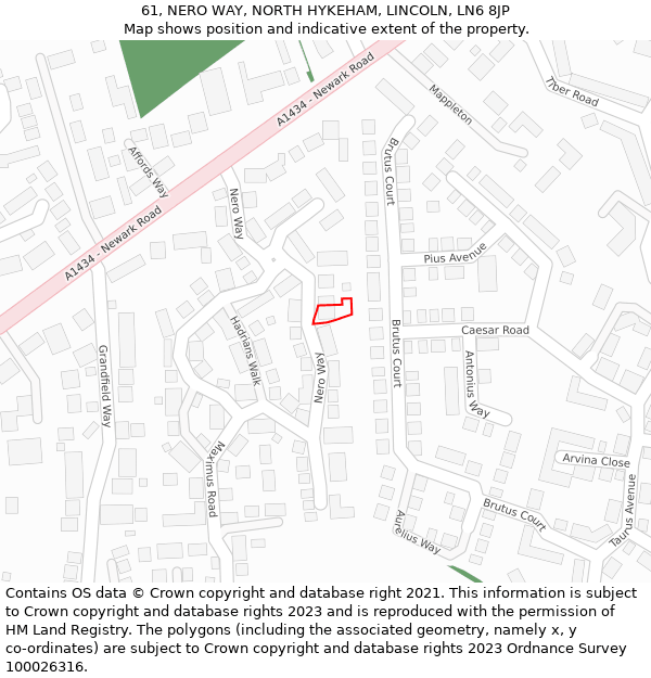 61, NERO WAY, NORTH HYKEHAM, LINCOLN, LN6 8JP: Location map and indicative extent of plot