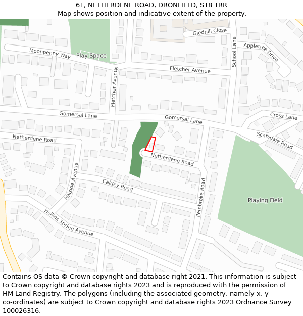 61, NETHERDENE ROAD, DRONFIELD, S18 1RR: Location map and indicative extent of plot