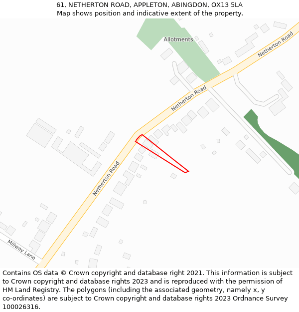 61, NETHERTON ROAD, APPLETON, ABINGDON, OX13 5LA: Location map and indicative extent of plot