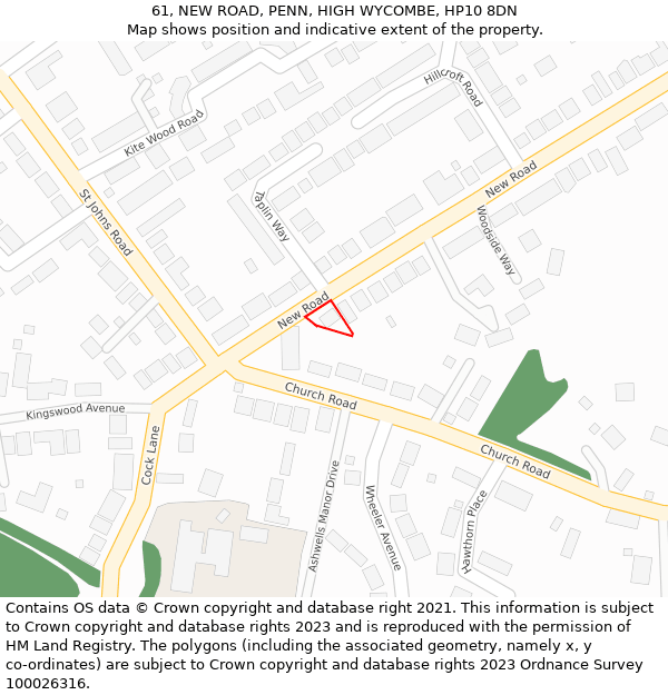 61, NEW ROAD, PENN, HIGH WYCOMBE, HP10 8DN: Location map and indicative extent of plot