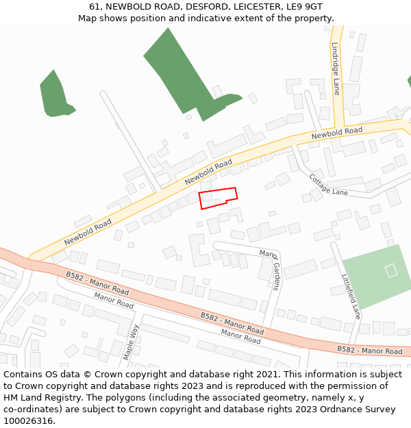61, NEWBOLD ROAD, DESFORD, LEICESTER, LE9 9GT: Location map and indicative extent of plot