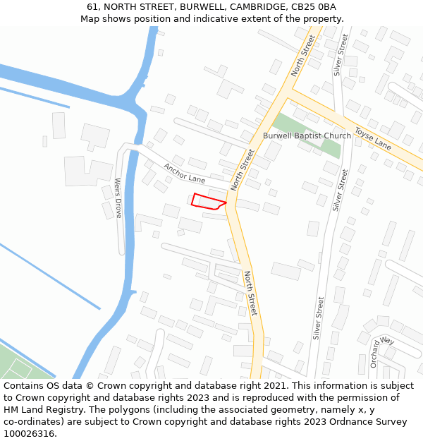 61, NORTH STREET, BURWELL, CAMBRIDGE, CB25 0BA: Location map and indicative extent of plot